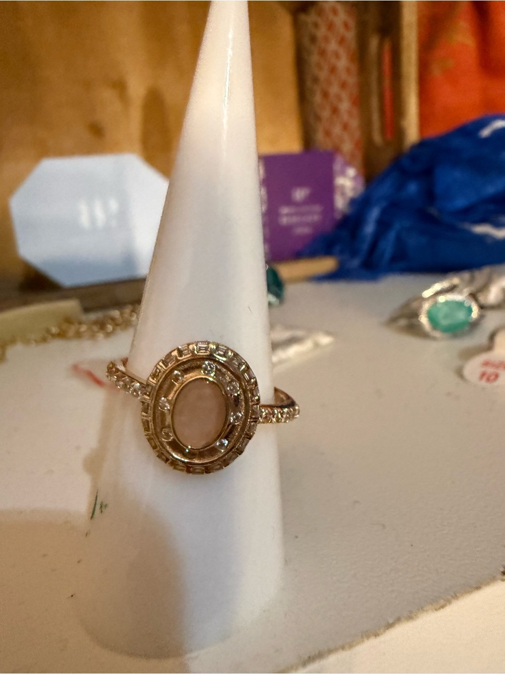 Rose Gold Oval Pink Stone Halo Ring - Women Jewelry